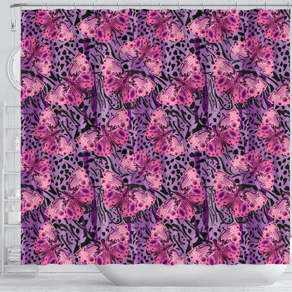 Purple Butterfly Leopard Shower Curtain