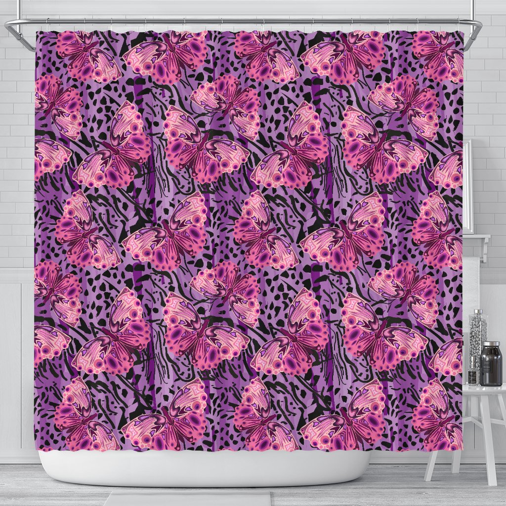 Purple Butterfly Leopard Shower Curtain