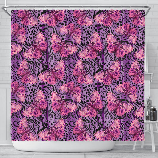 Purple Butterfly Leopard Shower Curtain