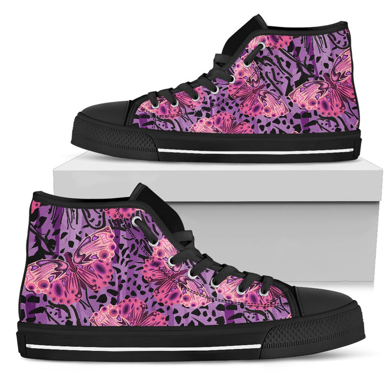 Purple Butterfly Leopard Women High Top Shoes