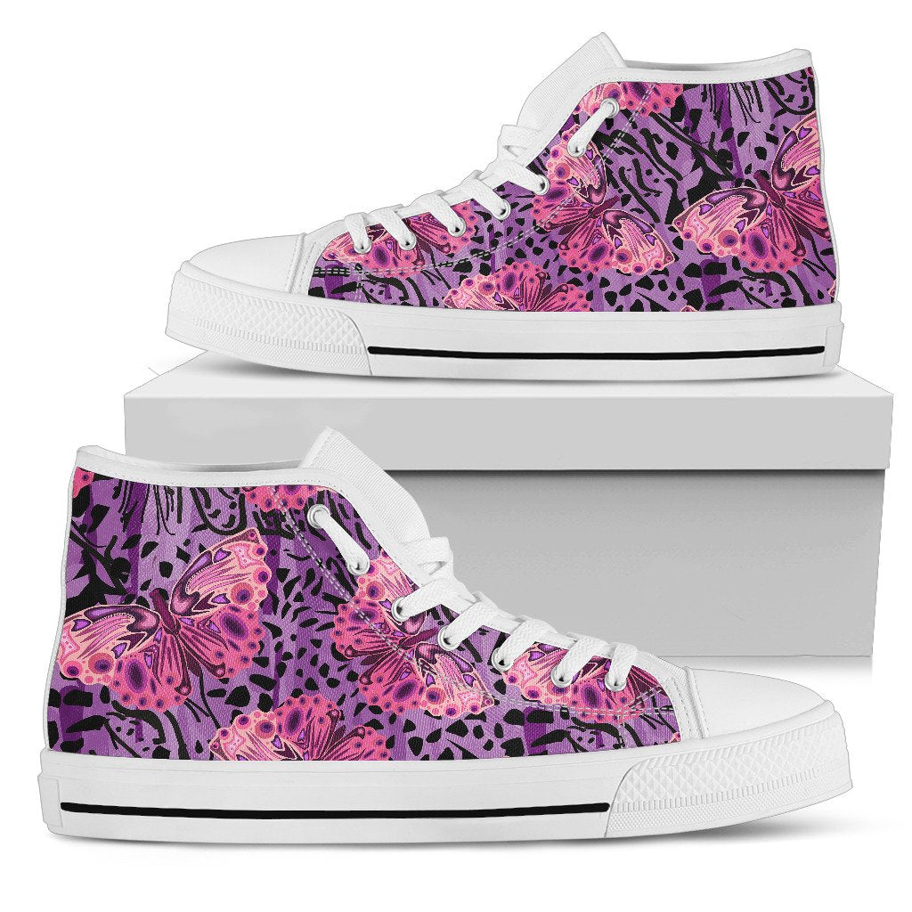 Purple Butterfly Leopard Women High Top Shoes