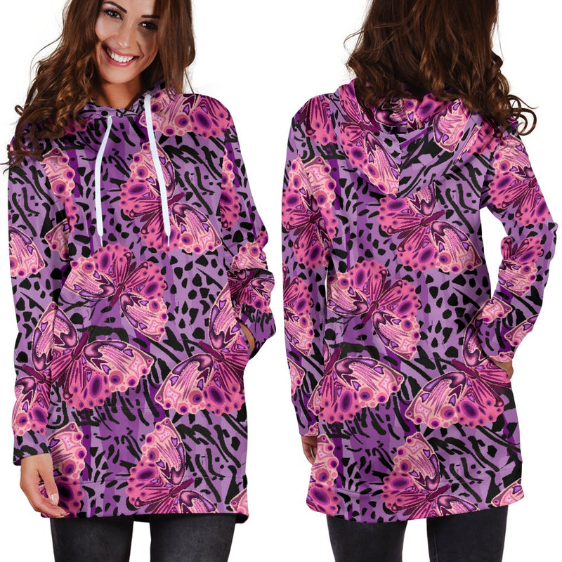 Purple Butterfly Leopard Women Hoodie Dress