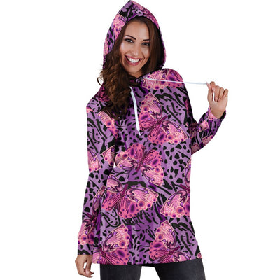 Purple Butterfly Leopard Women Hoodie Dress