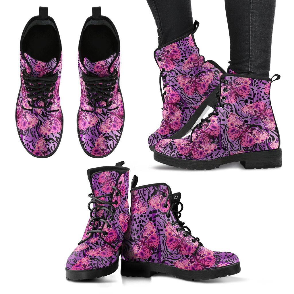 Purple Butterfly Leopard Women Leather Boots