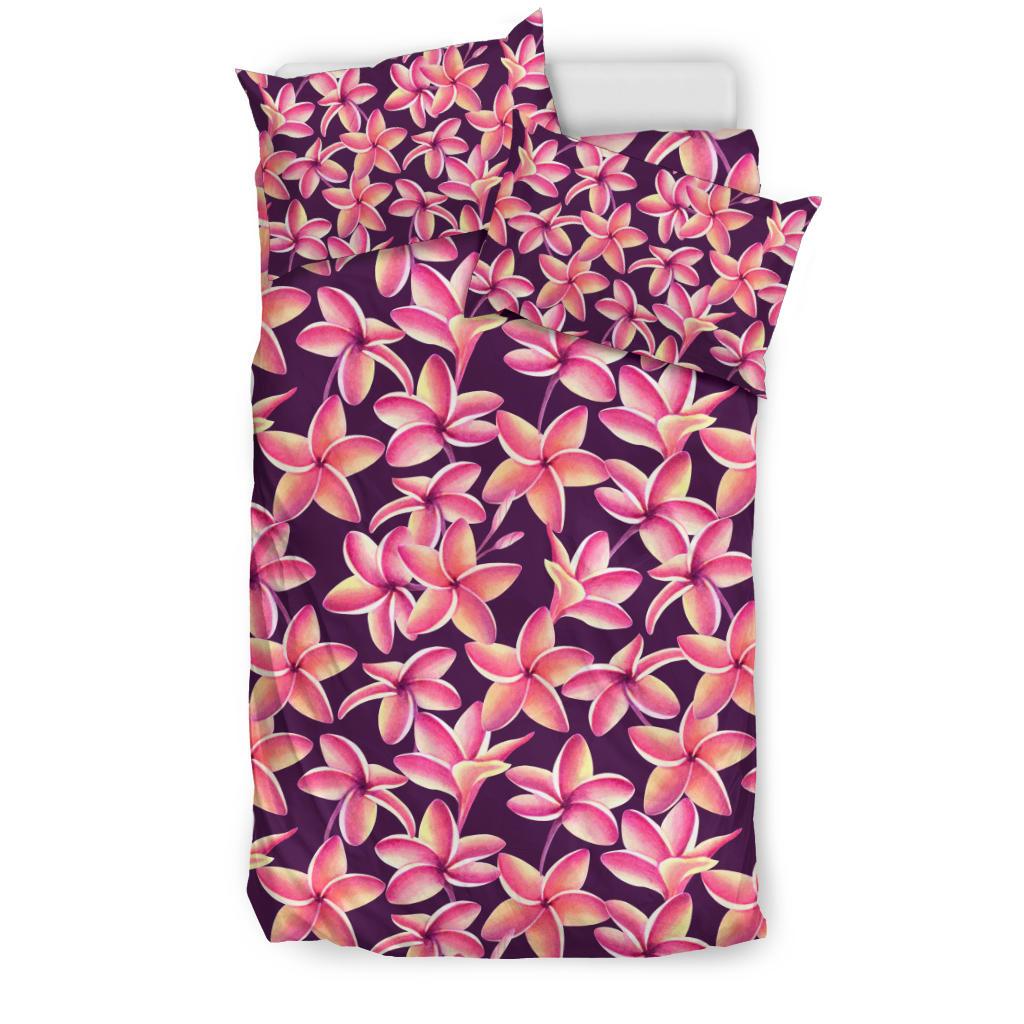 Purple Plumeria Pattern Print Design PM010 Duvet Cover Bedding Set-JORJUNE.COM