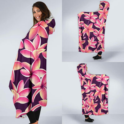 Purple Plumeria Pattern Print Design PM010 Hooded Blanket-JORJUNE.COM