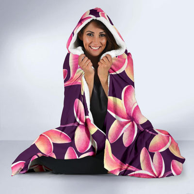 Purple Plumeria Pattern Print Design PM010 Hooded Blanket-JORJUNE.COM