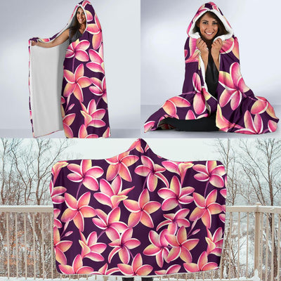 Purple Plumeria Pattern Print Design PM010 Hooded Blanket-JORJUNE.COM