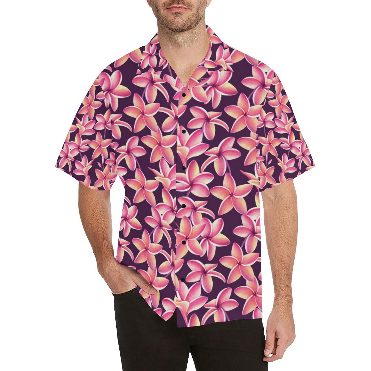 Purple Plumeria Pattern Print Design PM010 Men Hawaiian Shirt-JorJune