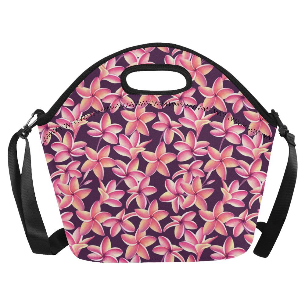 Purple Plumeria Pattern Print Design PM010 Neoprene Lunch Bag-JorJune