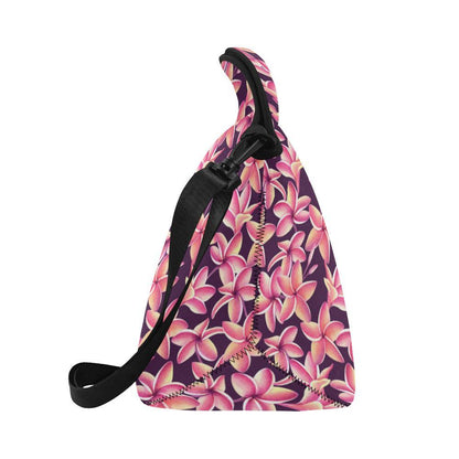 Purple Plumeria Pattern Print Design PM010 Neoprene Lunch Bag-JorJune