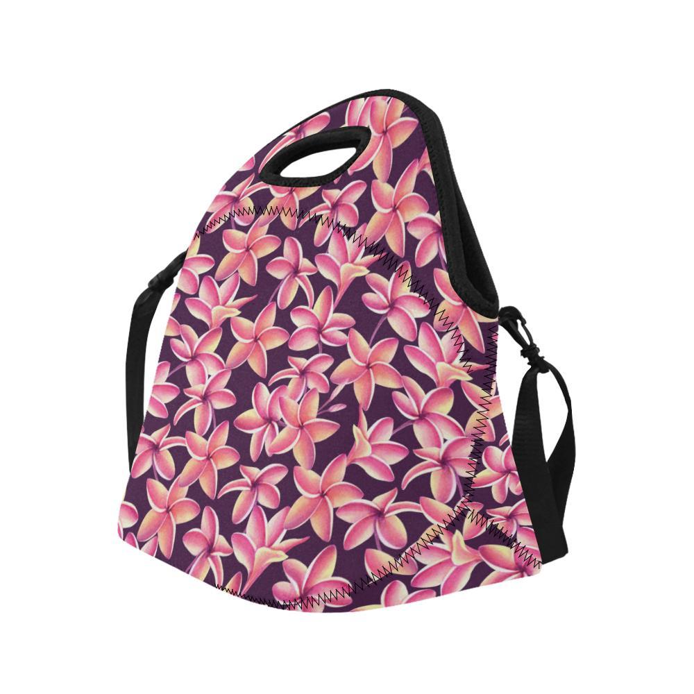 Purple Plumeria Pattern Print Design PM010 Neoprene Lunch Bag-JorJune