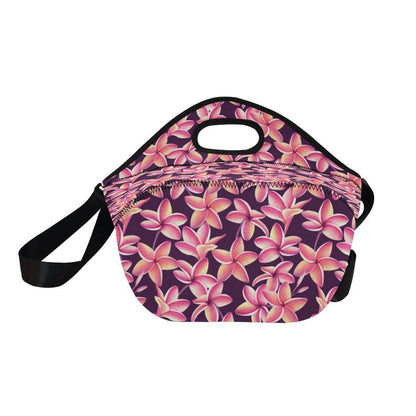 Purple Plumeria Pattern Print Design PM010 Neoprene Lunch Bag-JorJune