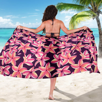 Purple Plumeria Pattern Print Design PM010 Sarong Pareo Wrap-JORJUNE.COM