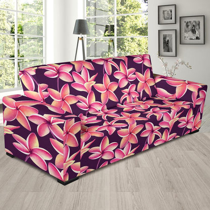Purple Plumeria Pattern Print Design PM010 Sofa Slipcover-JORJUNE.COM