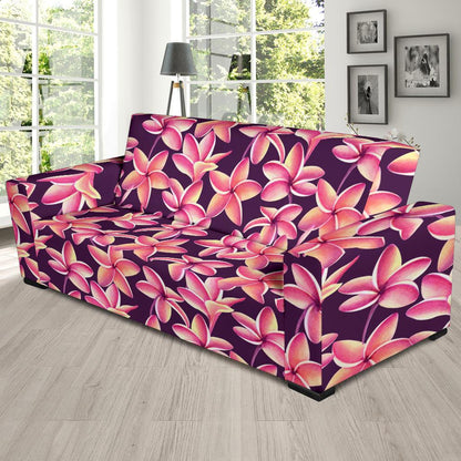 Purple Plumeria Pattern Print Design PM010 Sofa Slipcover-JORJUNE.COM