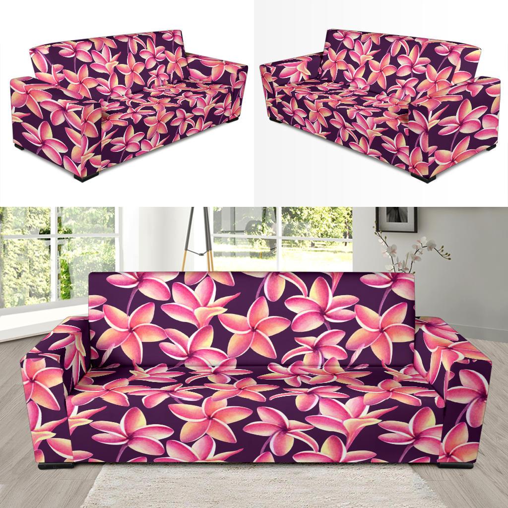 Purple Plumeria Pattern Print Design PM010 Sofa Slipcover-JORJUNE.COM