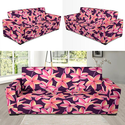 Purple Plumeria Pattern Print Design PM010 Sofa Slipcover-JORJUNE.COM