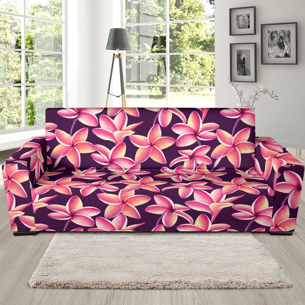 Purple Plumeria Pattern Print Design PM010 Sofa Slipcover-JORJUNE.COM