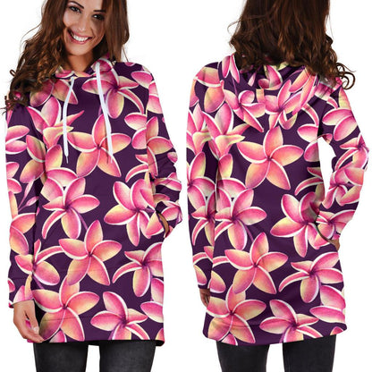 Purple Plumeria Pattern Print Design PM010 Women Hoodie Dress