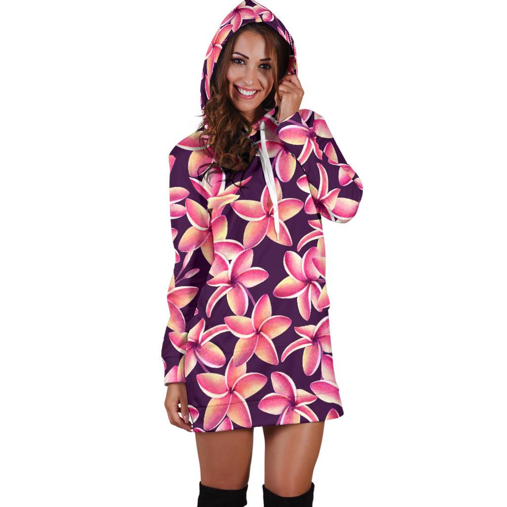 Purple Plumeria Pattern Print Design PM010 Women Hoodie Dress