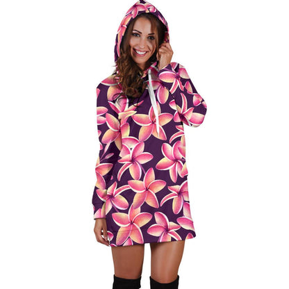 Purple Plumeria Pattern Print Design PM010 Women Hoodie Dress
