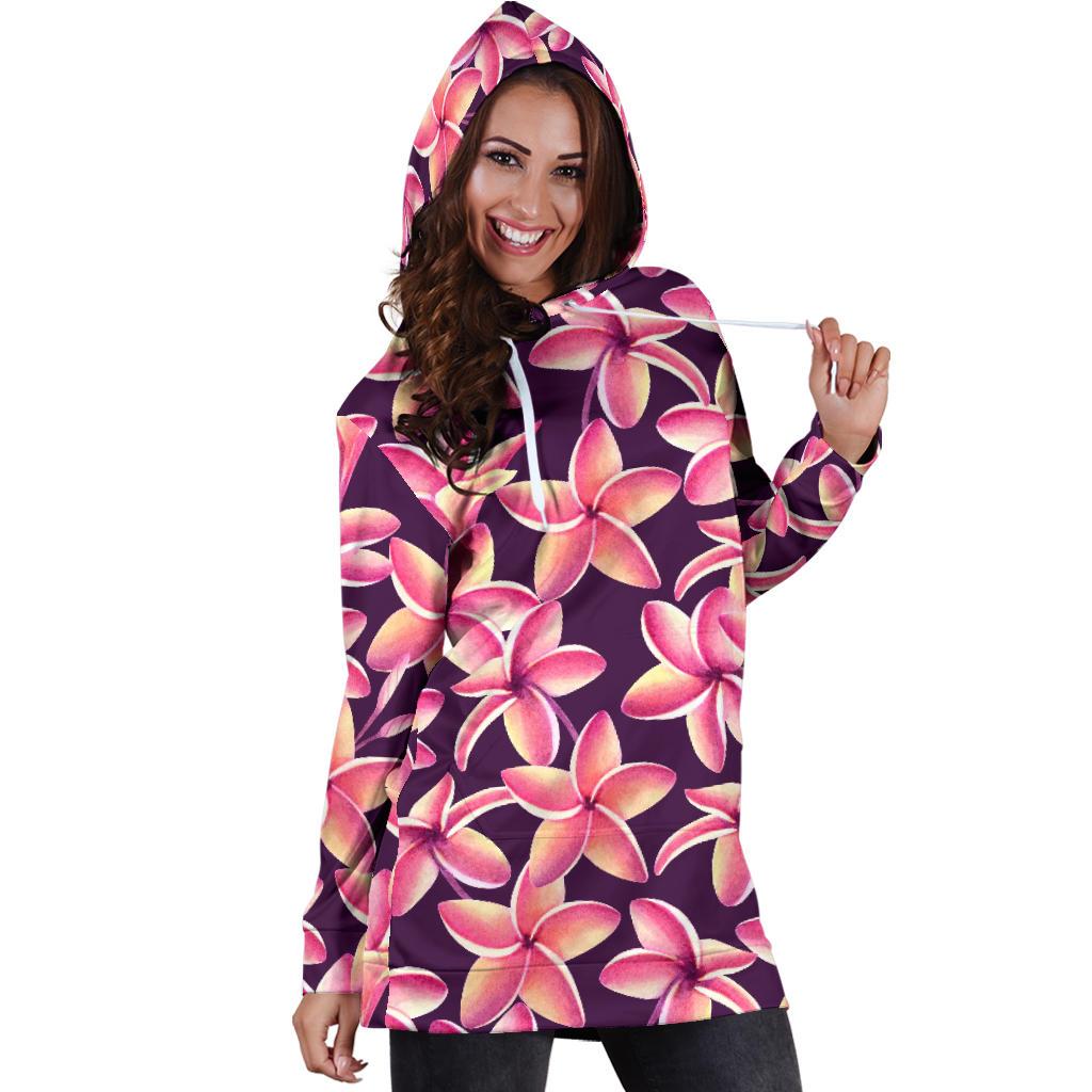 Purple Plumeria Pattern Print Design PM010 Women Hoodie Dress