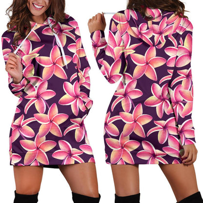 Purple Plumeria Pattern Print Design PM010 Women Hoodie Dress