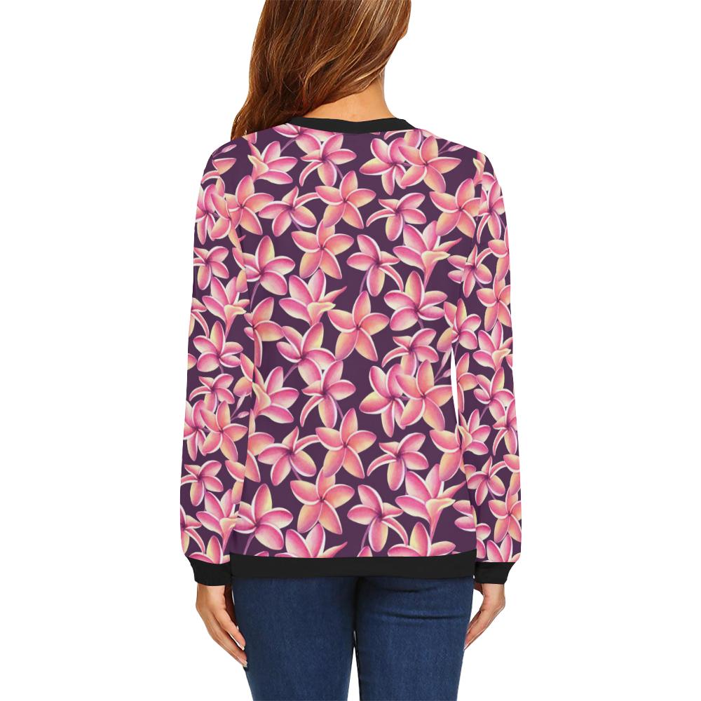 Purple Plumeria Pattern Print Design PM010 Women Long Sleeve Sweatshirt-JorJune