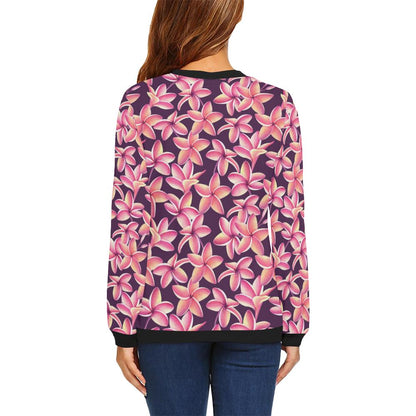 Purple Plumeria Pattern Print Design PM010 Women Long Sleeve Sweatshirt-JorJune