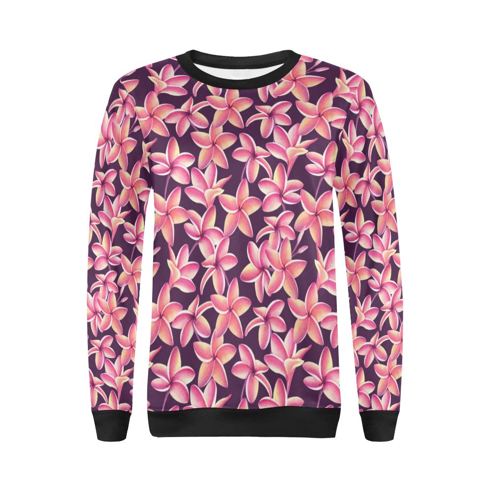 Purple Plumeria Pattern Print Design PM010 Women Long Sleeve Sweatshirt-JorJune