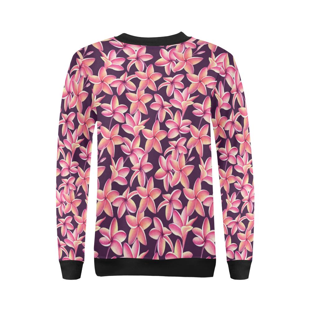 Purple Plumeria Pattern Print Design PM010 Women Long Sleeve Sweatshirt-JorJune