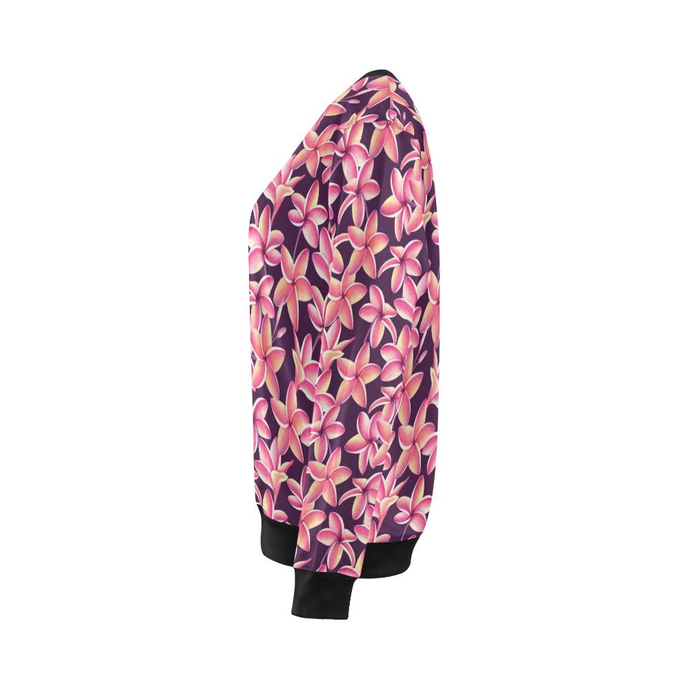 Purple Plumeria Pattern Print Design PM010 Women Long Sleeve Sweatshirt-JorJune