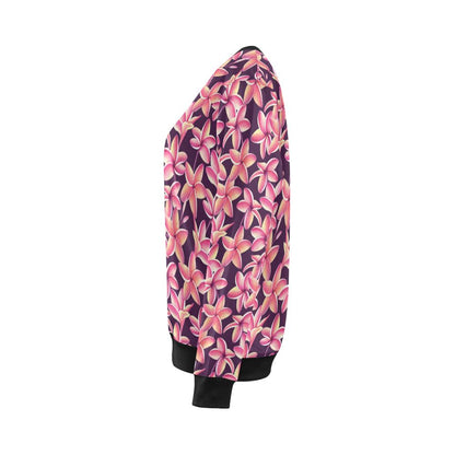 Purple Plumeria Pattern Print Design PM010 Women Long Sleeve Sweatshirt-JorJune
