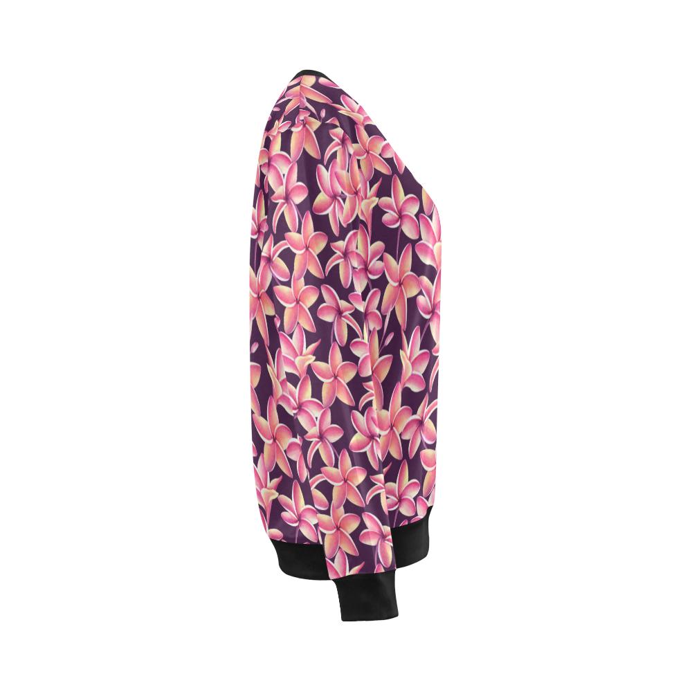 Purple Plumeria Pattern Print Design PM010 Women Long Sleeve Sweatshirt-JorJune