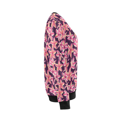 Purple Plumeria Pattern Print Design PM010 Women Long Sleeve Sweatshirt-JorJune