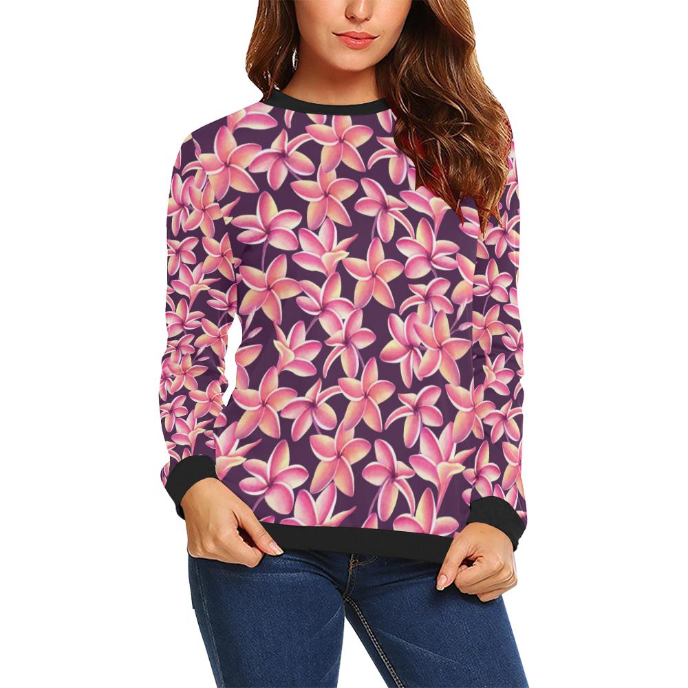 Purple Plumeria Pattern Print Design PM010 Women Long Sleeve Sweatshirt-JorJune