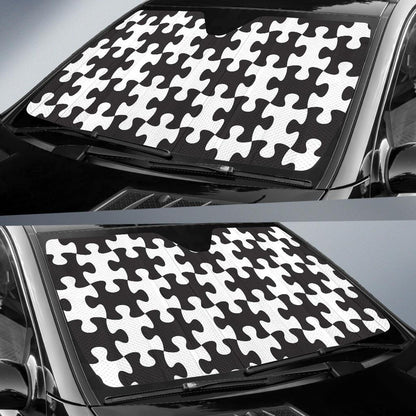 Puzzle Black White Pattern Print Design A02 Car Sun Shades-JORJUNE.COM