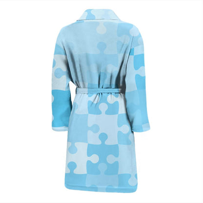 Puzzle Blue Pattern Print Design A04 Men Bathrobe-JORJUNE.COM