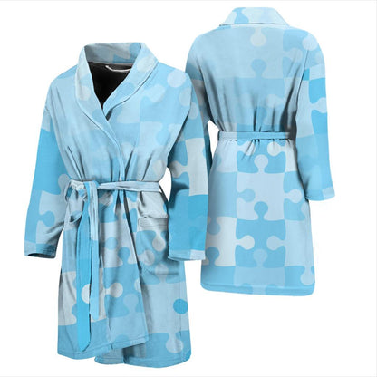 Puzzle Blue Pattern Print Design A04 Men Bathrobe-JORJUNE.COM