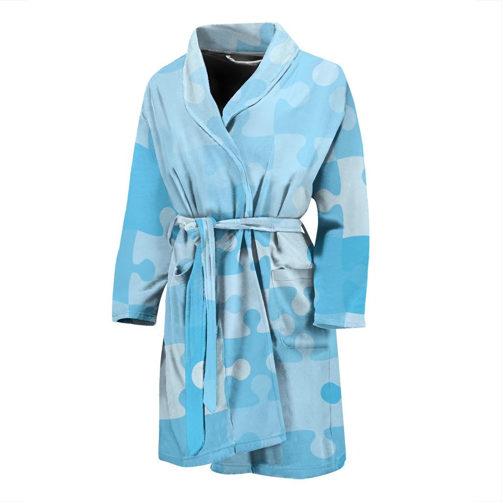 Puzzle Blue Pattern Print Design A04 Men Bathrobe-JORJUNE.COM