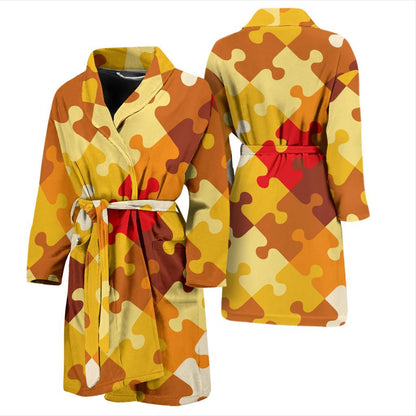 Puzzle Pattern Print Design A01 Men Bathrobe-JORJUNE.COM