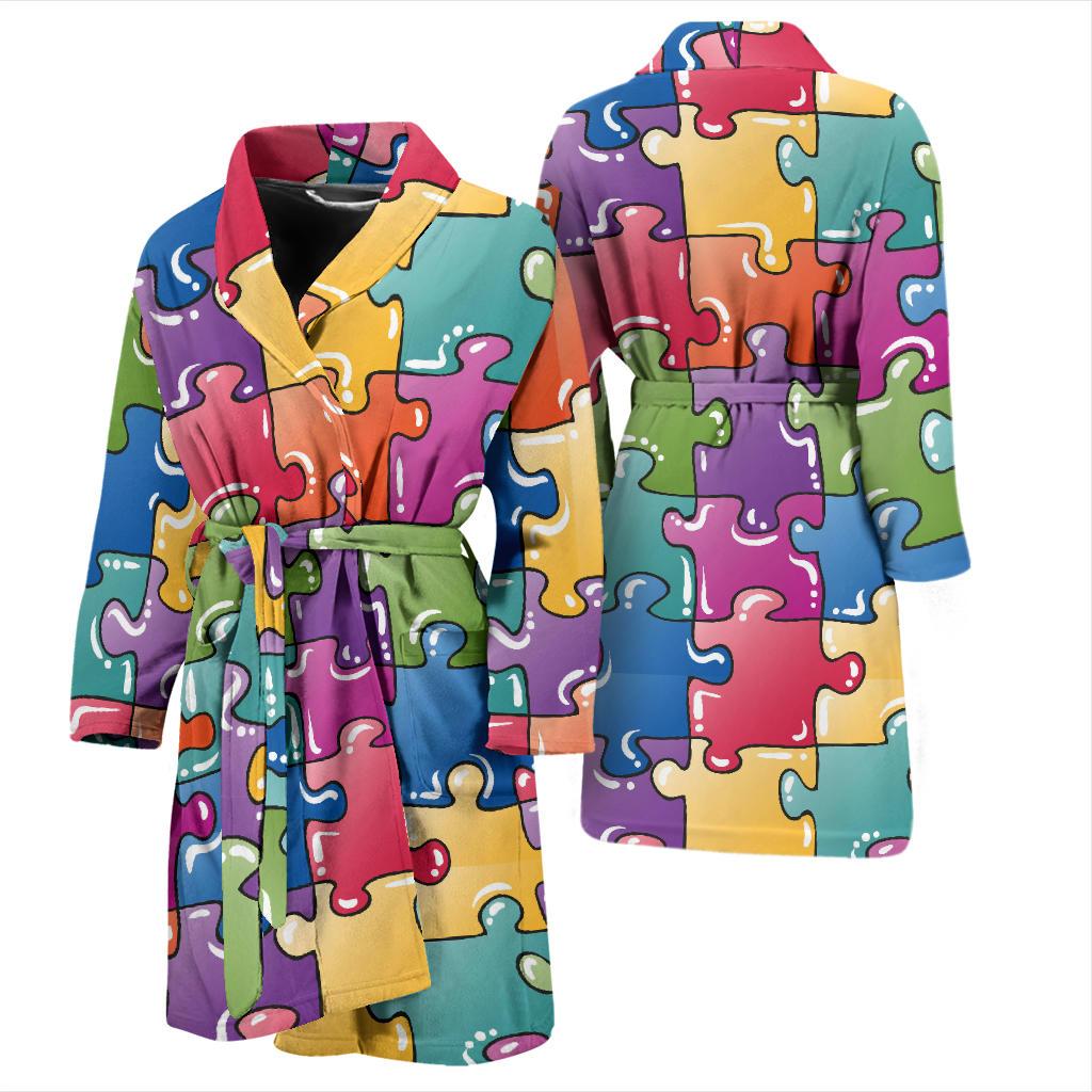 Puzzle Pattern Print Design A05 Men Bathrobe-JORJUNE.COM