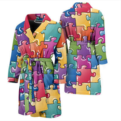 Puzzle Pattern Print Design A05 Men Bathrobe-JORJUNE.COM