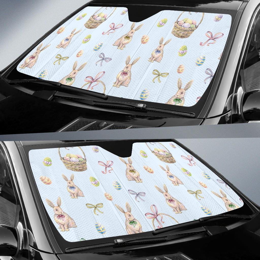 Rabbit Easter Eggs Pattern Print Design 03 Car Sun Shades-JORJUNE.COM