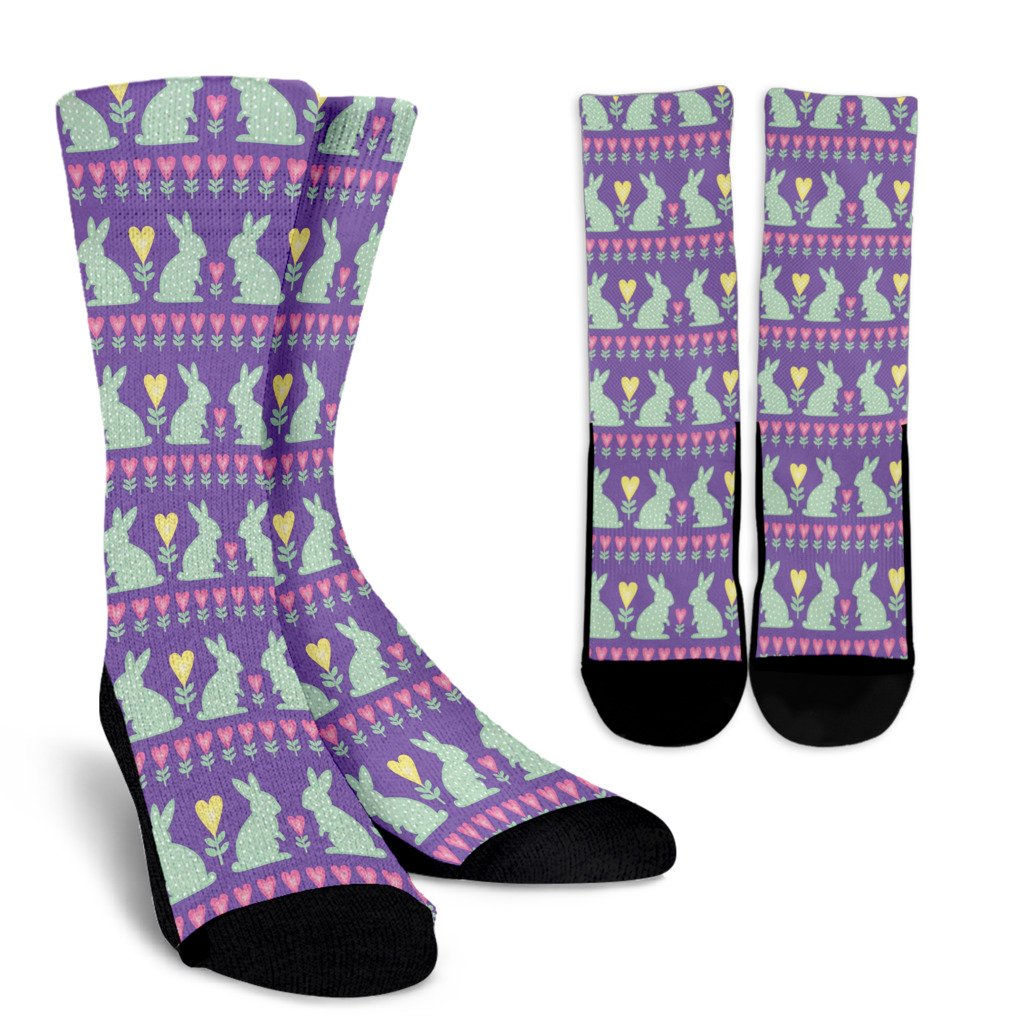 Rabbit Pattern Print Design RB01 Crew Socks-JORJUNE.COM
