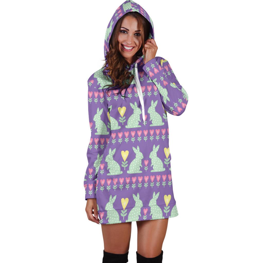 Rabbit Pattern Print Design RB01 Women Hoodie Dress