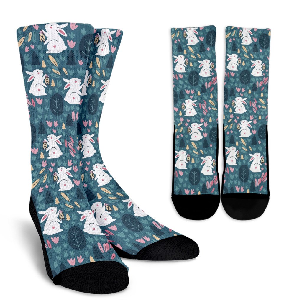 Rabbit Pattern Print Design RB013 Crew Socks-JORJUNE.COM