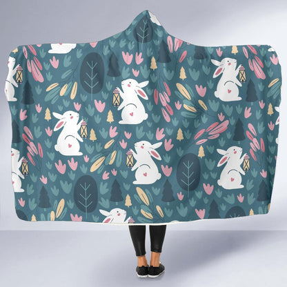 Rabbit Pattern Print Design RB013 Hooded Blanket-JORJUNE.COM