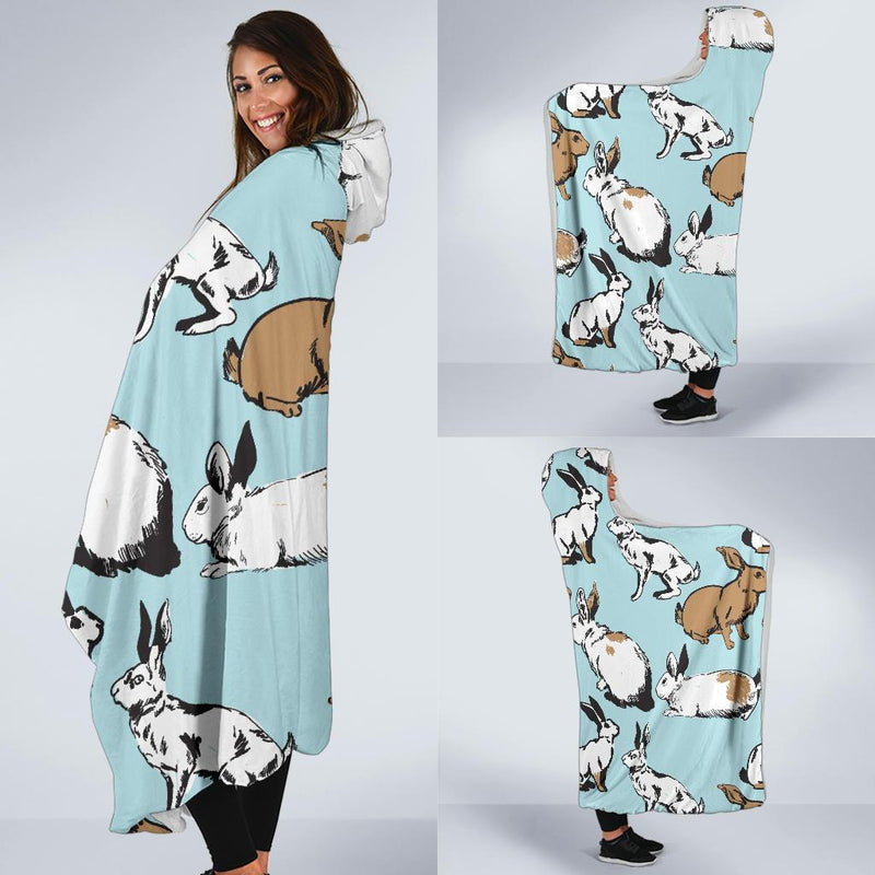 Rabbit Pattern Print Design RB018 Hooded Blanket-JORJUNE.COM